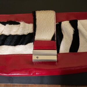 Chic Red and Black Zebra Print Leather Clutch made in Italy